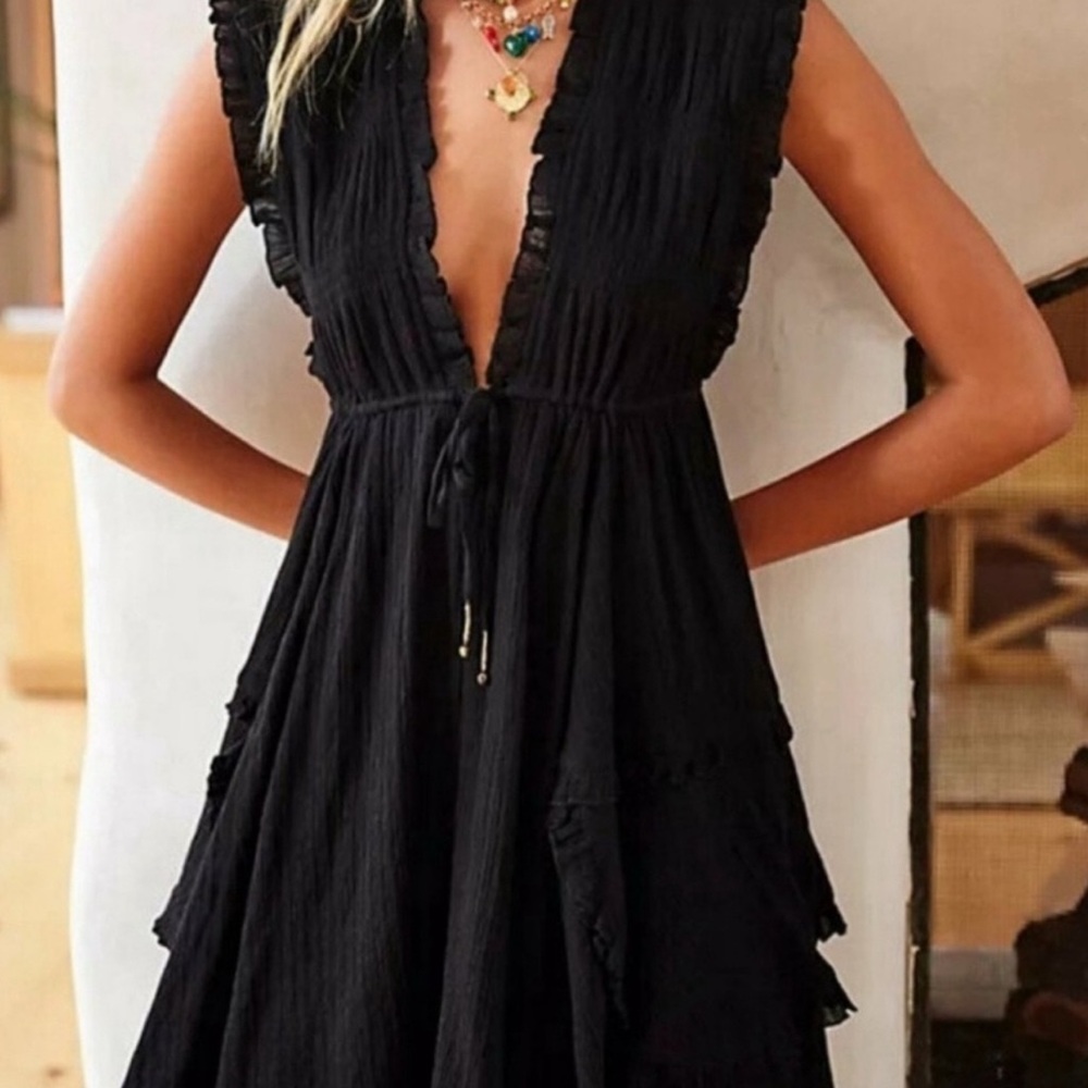 Free People Black Ruffled Dress